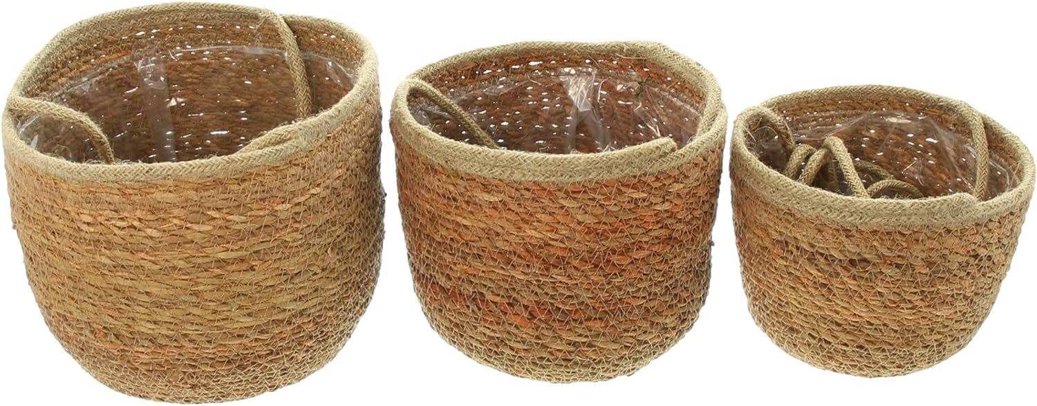 Dekoleisschaft 3x Terra plantenhanger van zeegras, bruin, bloemenhanger, hangpot