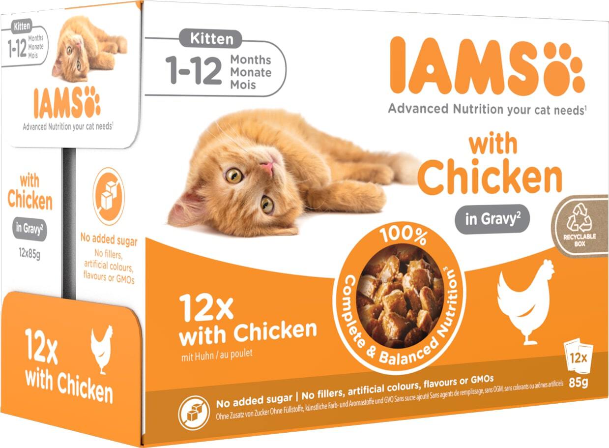 IAMS Delights natvoer Gravy kitten kip 85 g 12 stuks