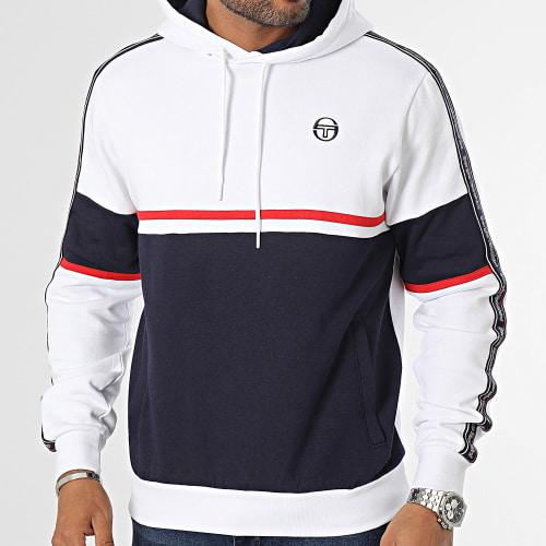 Sweat Capuche A Bandes 40295 Midday Blanc Bleu Marine