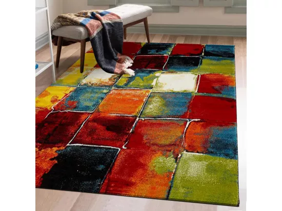 tapis grand salon 280x380 tissé multicolore rectangle motif géométrique BELO 2
