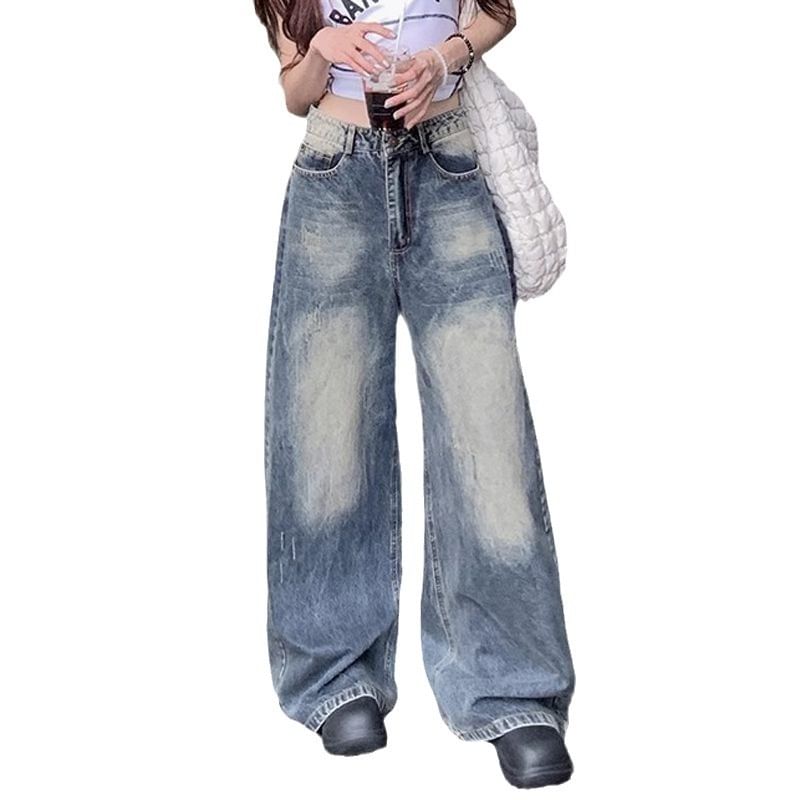 Jerolenea - Mid Rise Washed Wide Leg Jeans