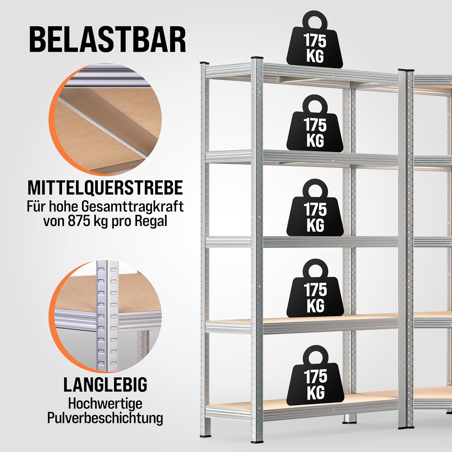 Monzana® 3er Set Schwerlastregal Eckregal 2625 kg 15 MDF-Platten Regal Lagerregal Kellerregal Steckregal Werkstattregal