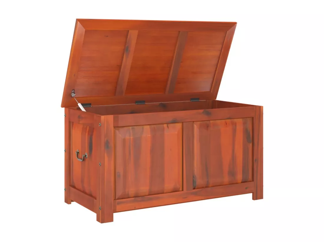 Coffre de rangement avec couvercle marron bois massif d'acacia
