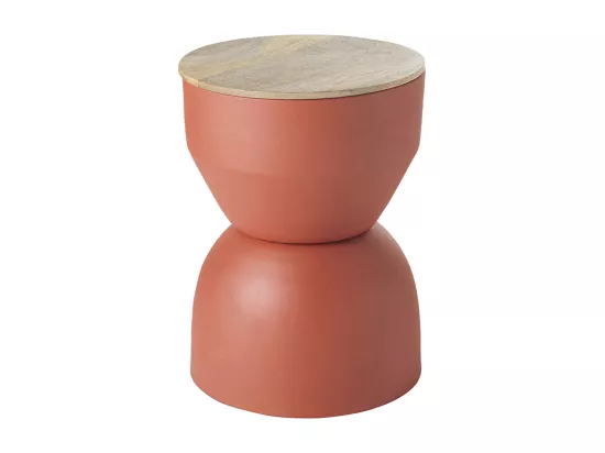 Table d'appoint ronde design avec rangement en métal terre brulée et bois manguier massif D30 cm YOYO