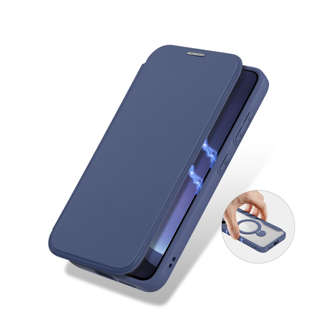 Samsung Galaxy S25  Plus Hybrid Leder Tasche Kickstand Aufsteller   Kunststoff Rückseite MagSafe-Modul - Blau / Transparent