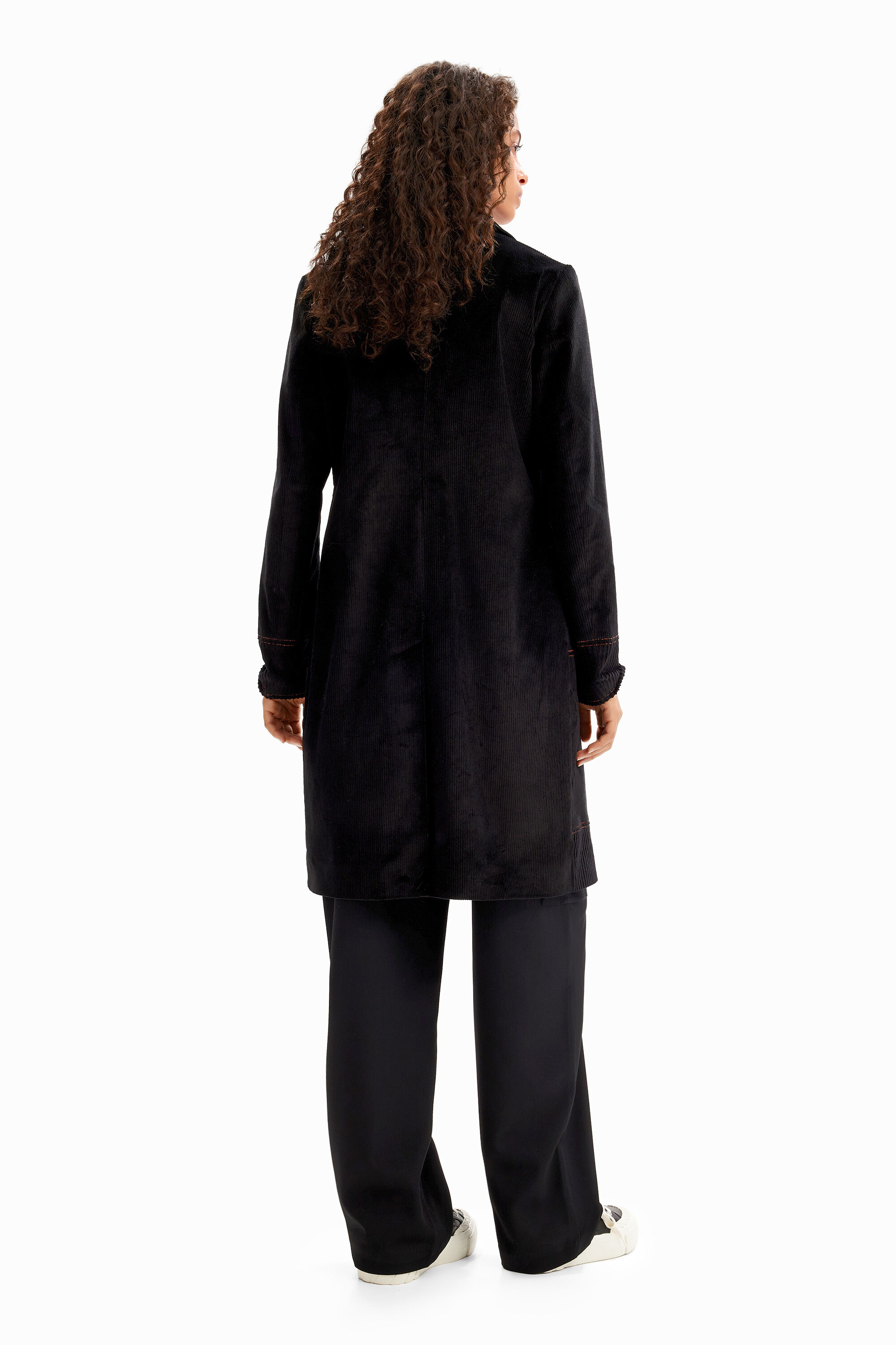 Long manteau patchwork velours côtelé