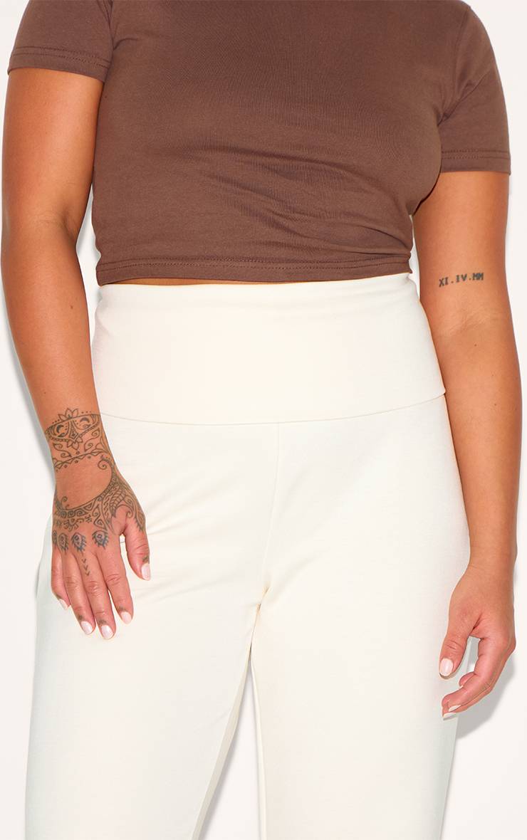 Crème Pantalon De Yoga Évasé Grande Taille À Taille Repliable En Tissu Doux Premium