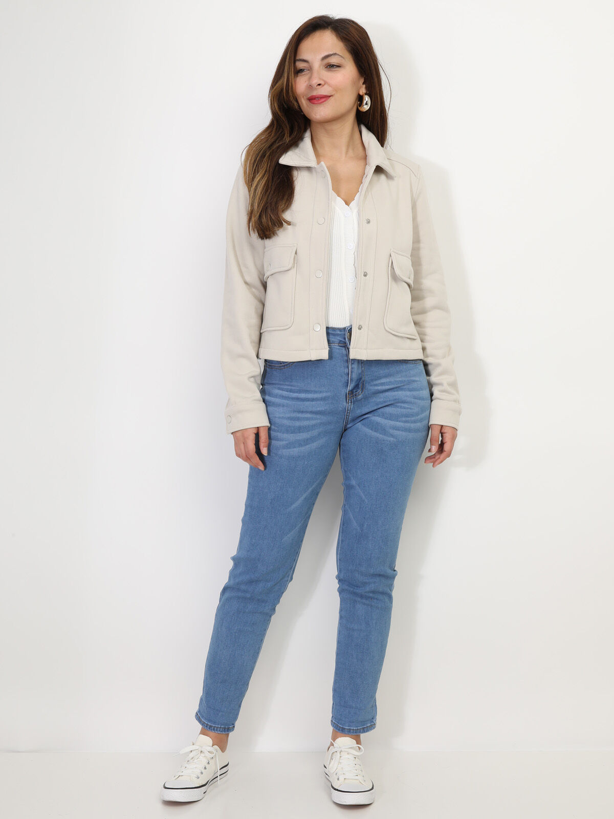 Blouson avec poches à rabat- Beige