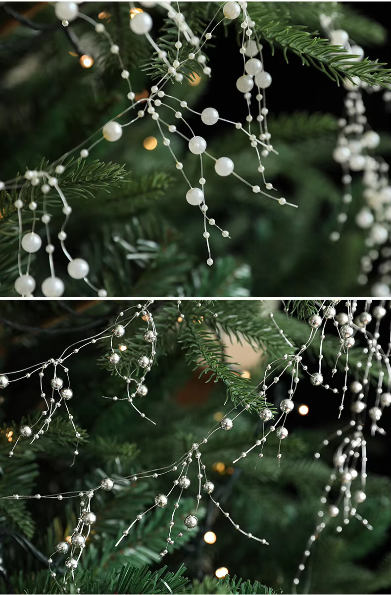 (130cm) Perlen Kette Weihnachts Deko Girlande Bastel Zubehör Christbaum Schmuck - Silber