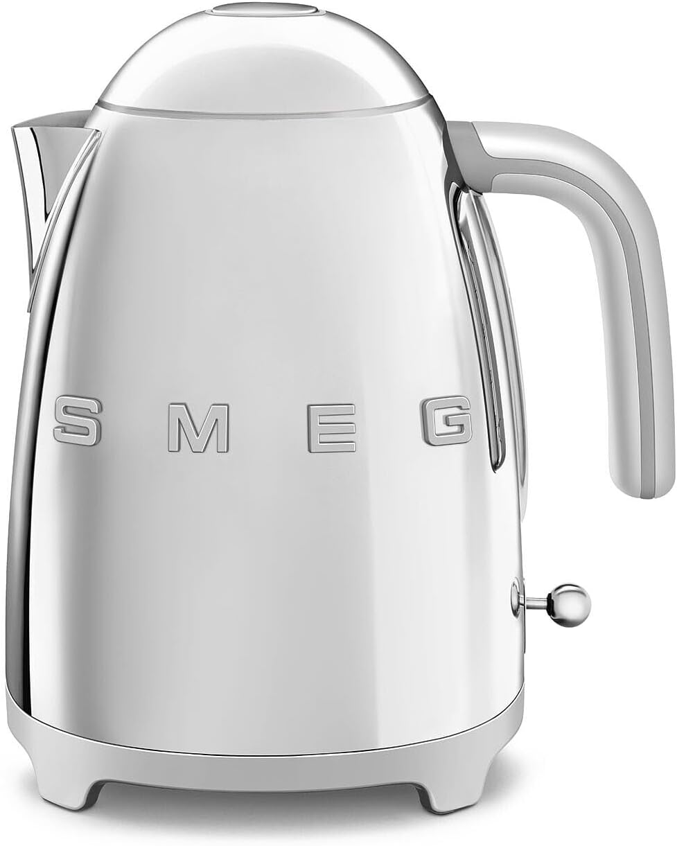 Smeg, KLF03SSEU 1.7L Wasserkocher, Soft-Opening-Kannenverschluss, Herausnehmbarer Anti-Kalkfilter aus Edelstahl, Automatische Abschaltung bei 100°C, Rutschfeste Stellfüße, 2400W Leistung, Stahl