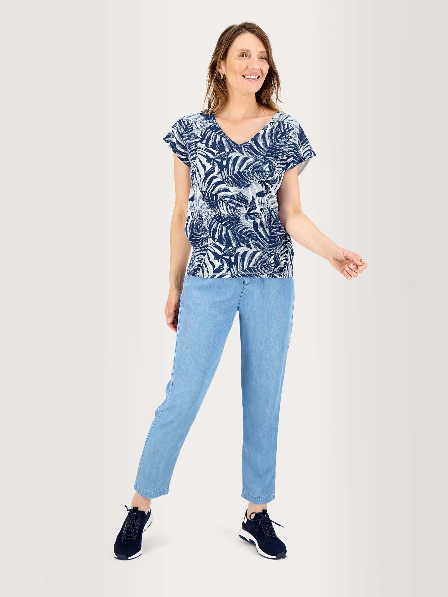 Tee Shirt Femme Coton Biologique Motif Floral Bleu
