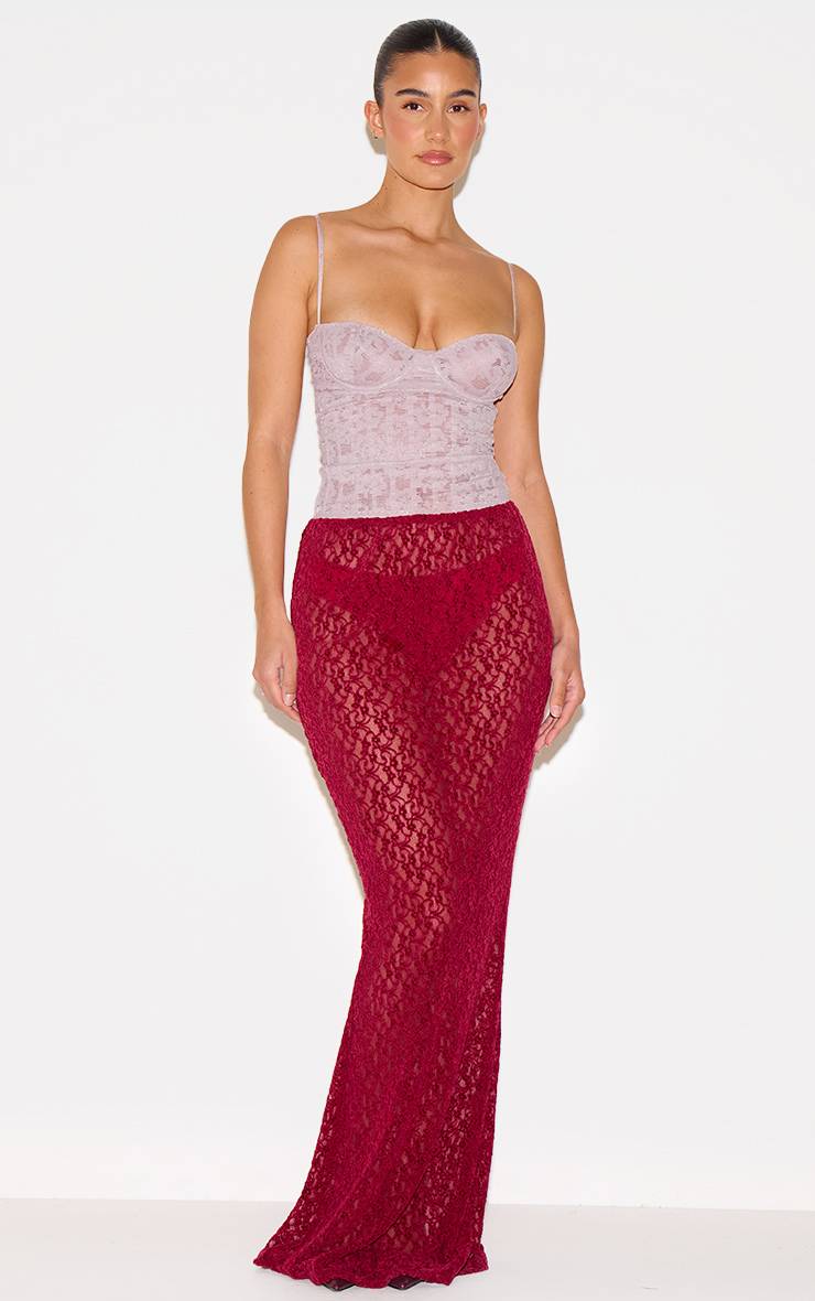 Light Mocha Corset Long À Bretelles Spaghetti En Dentelle