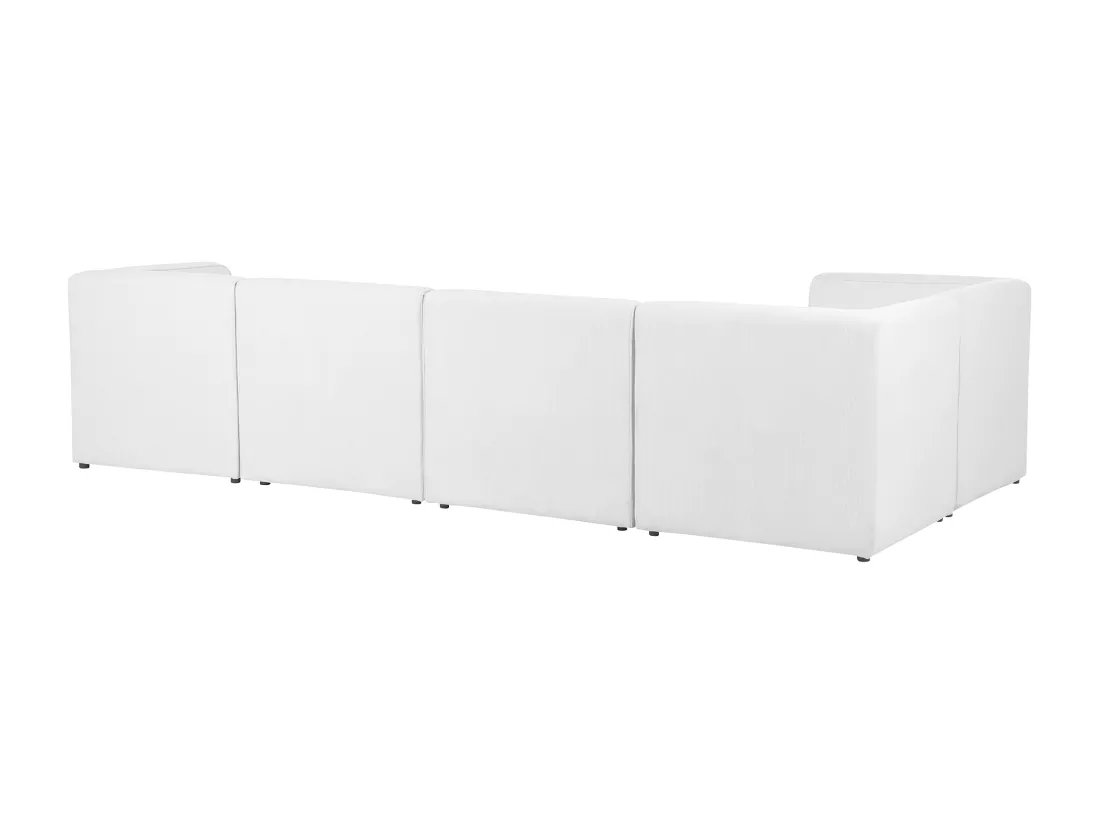Canapé d'angle côté droit modulable 5 places en velours côtelé blanc cassé avec ottoman LEMVIG
