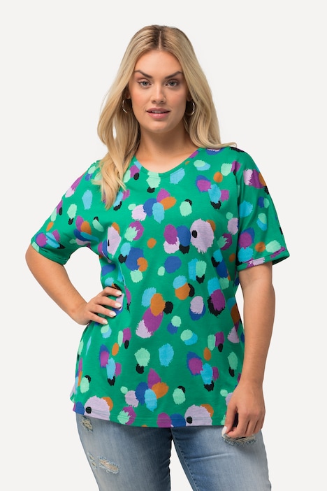 Longshirt, Punkte, A-Linie, Carree-Ausschnitt, Halbarm