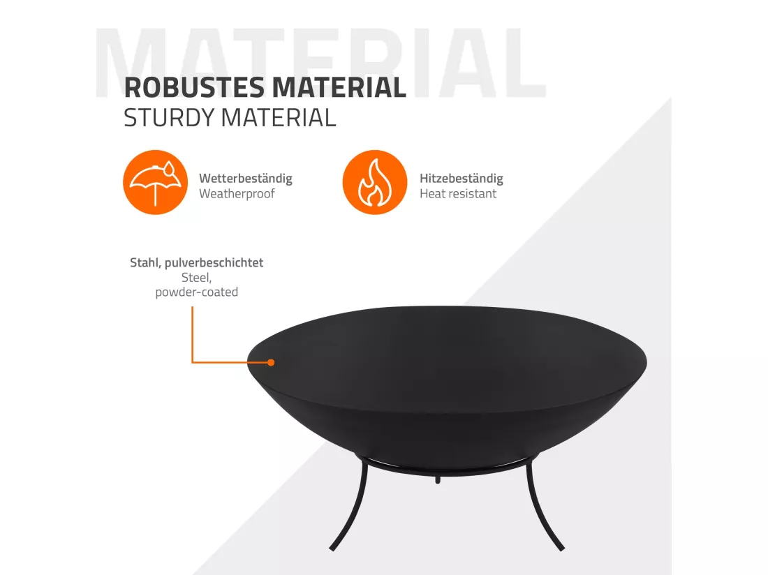 Bol à feu basero noir en acier avec 3 pieds foyer grille barbecue Ø 55 x 24 cm