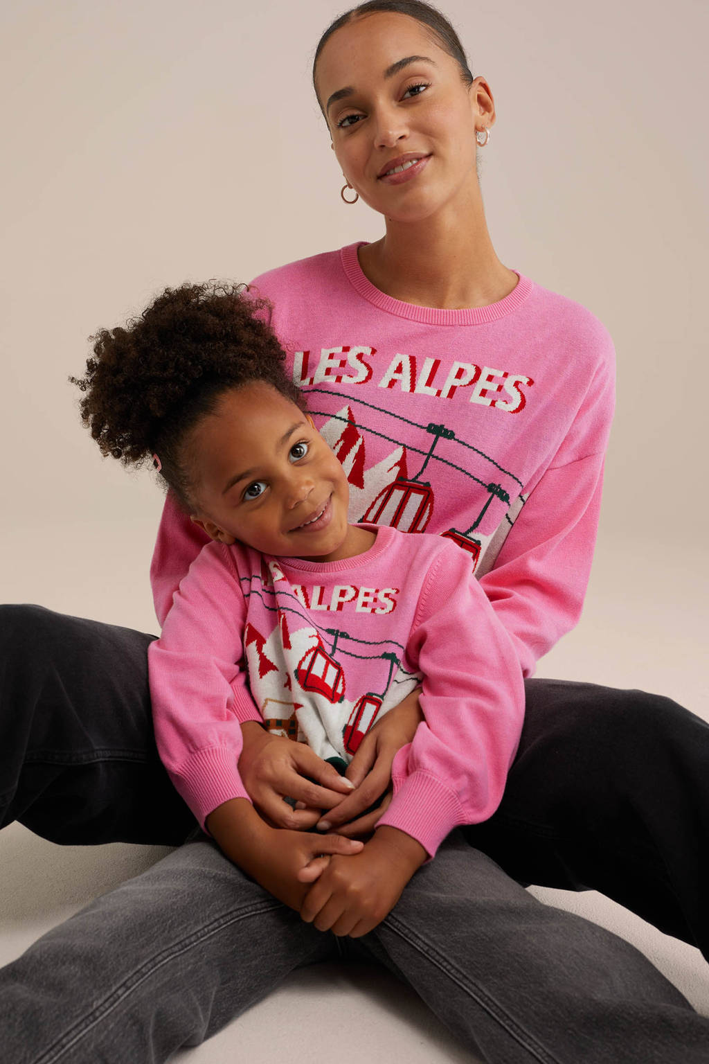 WE Fashion kersttrui roze fijn gebreid