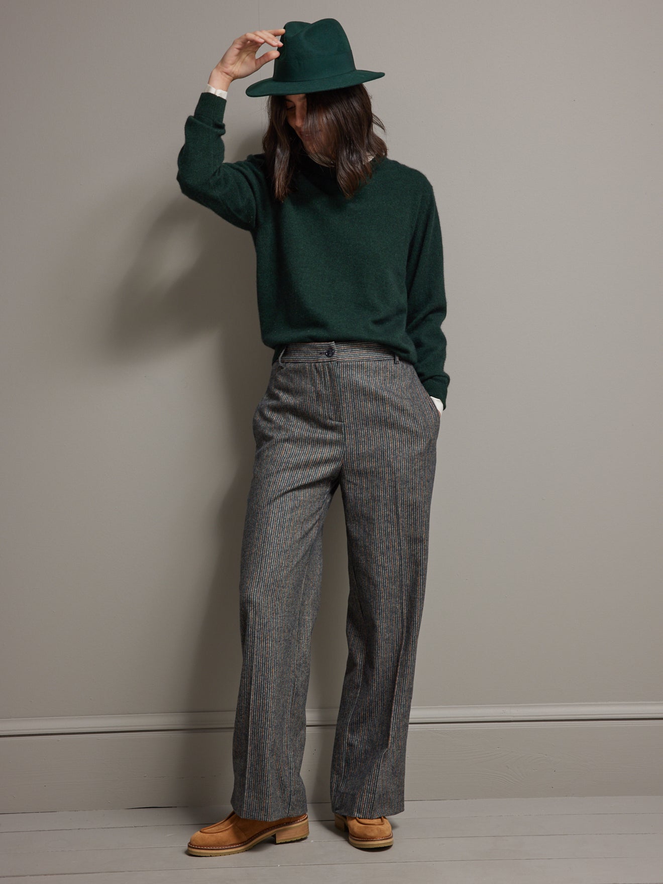 Pantalon extra large lainage chevron rayé femme Maud
