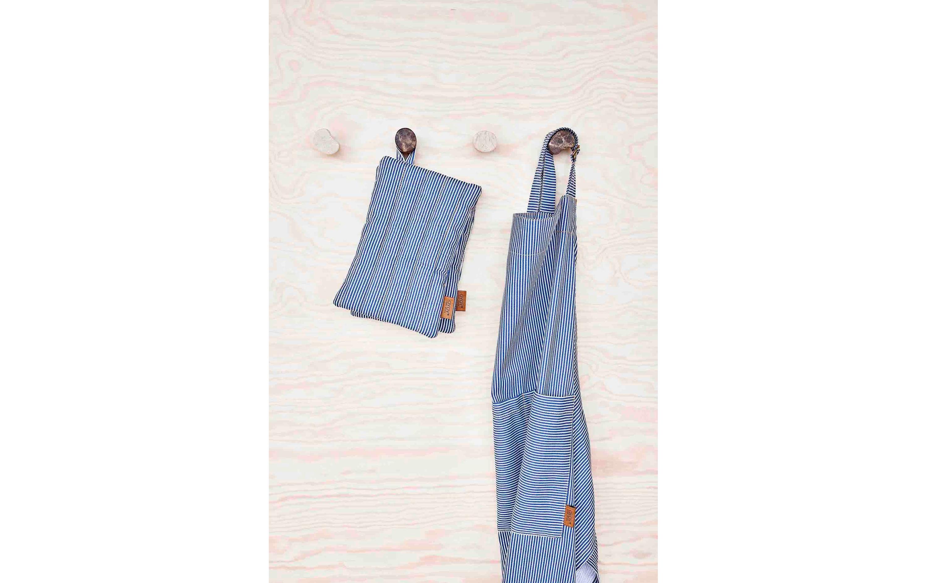 Topflappen Striped Denim 2 Stück, Blau/WeissTopflappen
