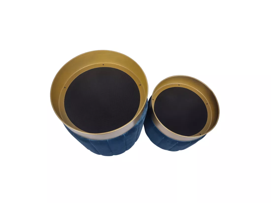 Lot de 2 Tabourets Pouf avec Rangement Bleu pour Salon