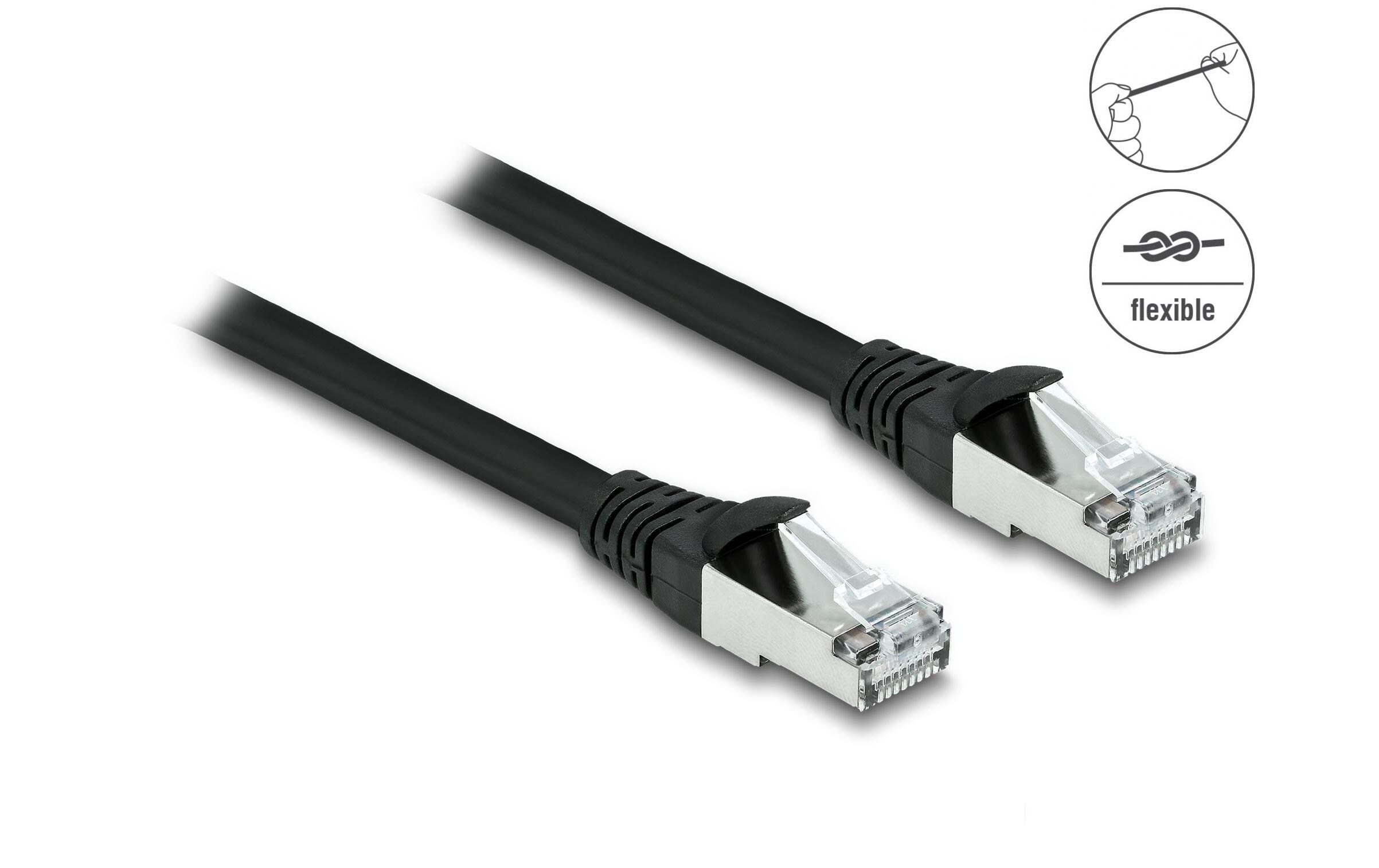 Patchkabel Outdoor Cat 6A, S/FTP, 0.5 m, SchwarzDelock RJ45 Netzwerkkabel Cat.6A S/FTP PUR Outdoor 0.5 m schwarz