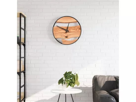 Horloge murale marron Ø35 cm fer et bois d'olivier