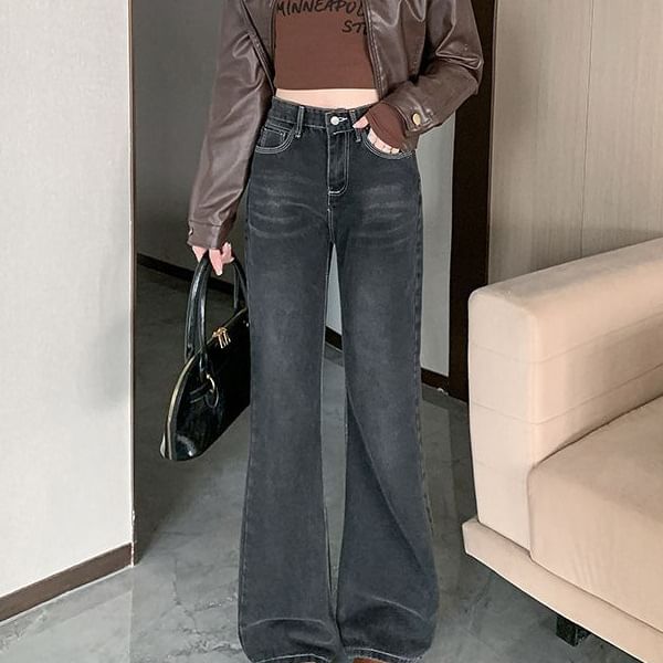 Kloitrinm - High Rise Washed Flared Jeans
