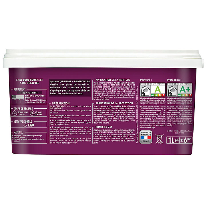 Kit de rénovation crédence plan de travail V33 blanc satin 1L