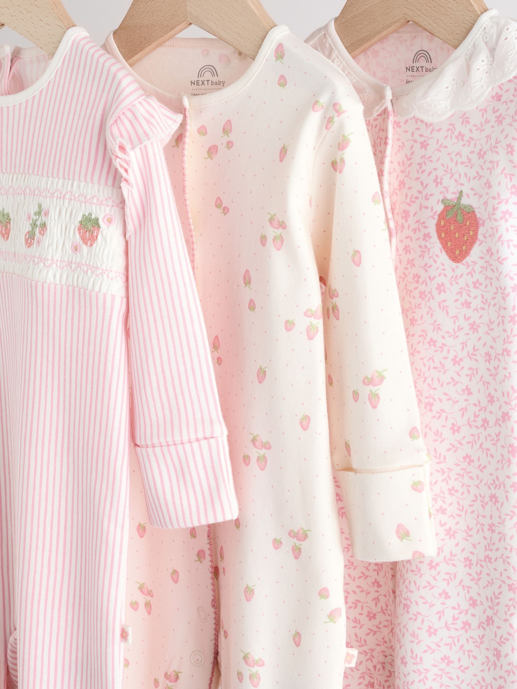 Roze - Set van 3 babypyjama's met kraag (0-2jr)