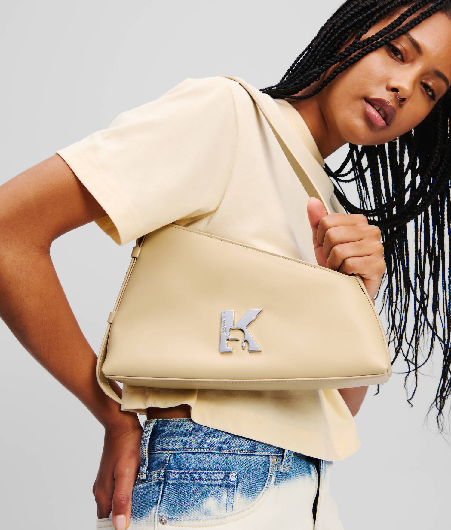 SAC PORTÉ ÉPAULE GÉOMÉTRIQUE EN CUIR - Galet