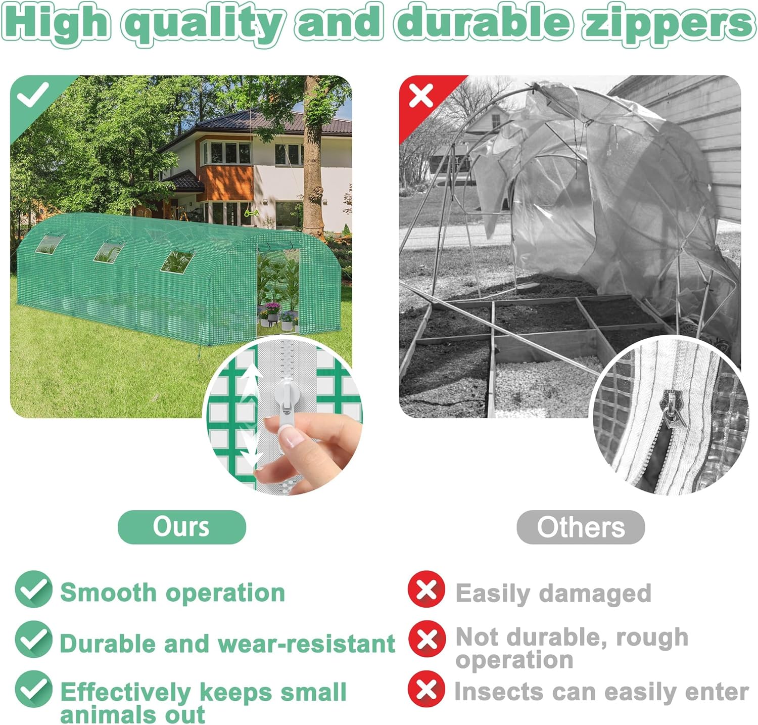 24㎡ Frostschutz Gartengewächshäuser aus Stahl Rahmen 3x8x2m HDPE Foliengewächshaus mit 8 Insektenschutzgitter Fenster & Tür Begehbares Gewächshaus Garten Überwinterungszelt für Pflanzen