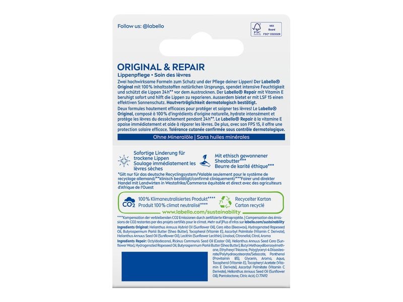 LABELLO Lippenpflege Original & Repair All-Weather Set 4.8 Lippenpomade im praktischen All-Weather Set schützt 24 Stunden vor dem Austrocknen