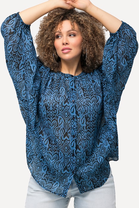 Bluse, grafischer Druck, Stehkragen, 3/4-Arm