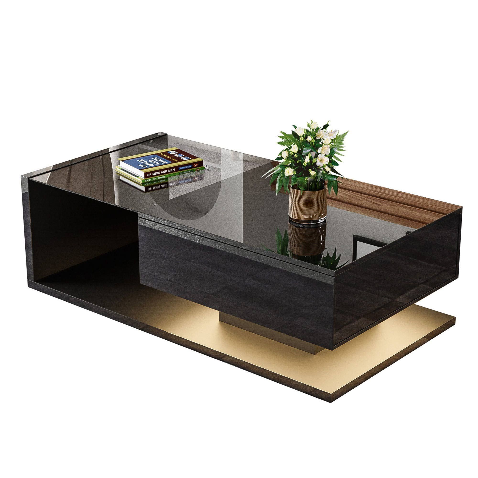 Merax Couchtisch mit Schublade und Glastischplatte