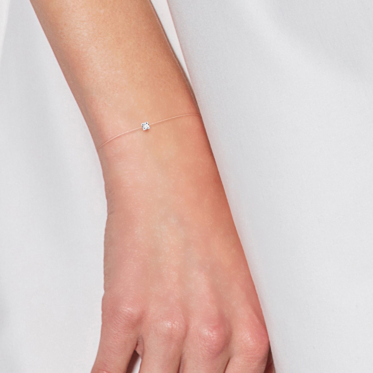 Bracelet Solitaire Diamant 0,030 Cts Nylon Transparent Argent 925