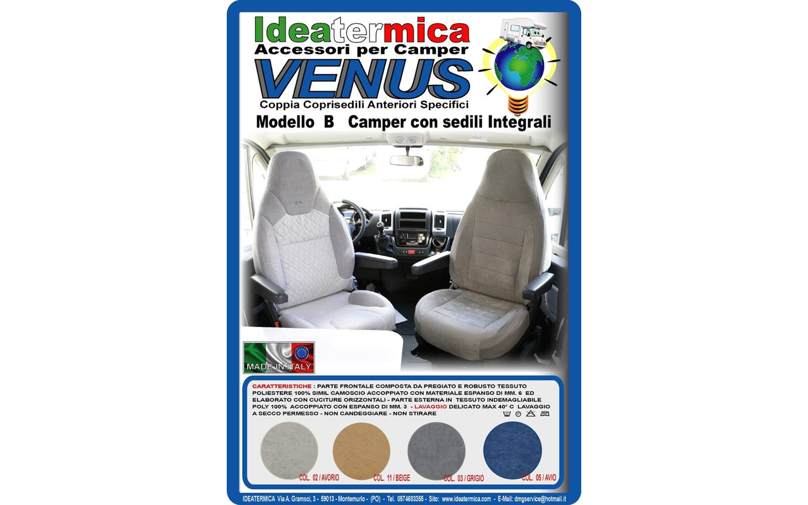 Ideatermica Venus Sitzbezug mit integrierter Kopfstütze 2 Stück grau