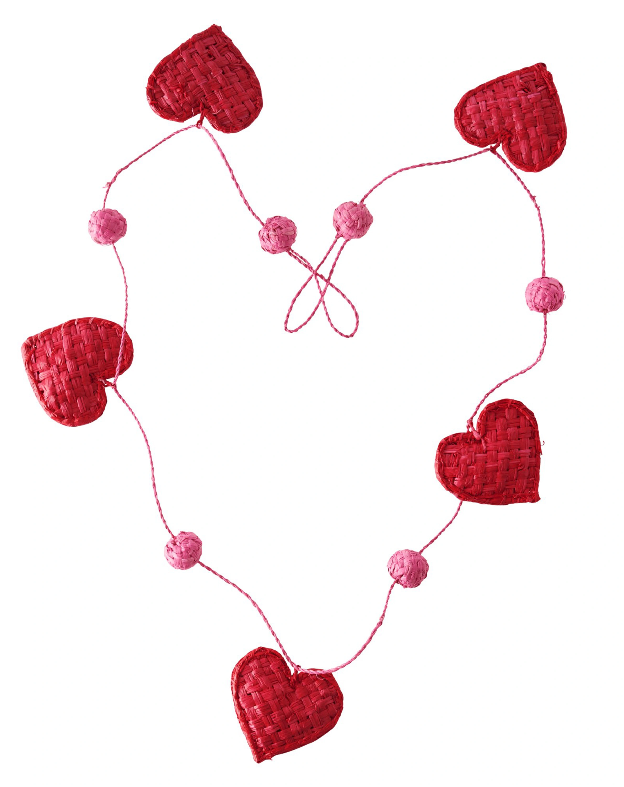 Raffia-Girlande RED HEARTS (120cm) in rot