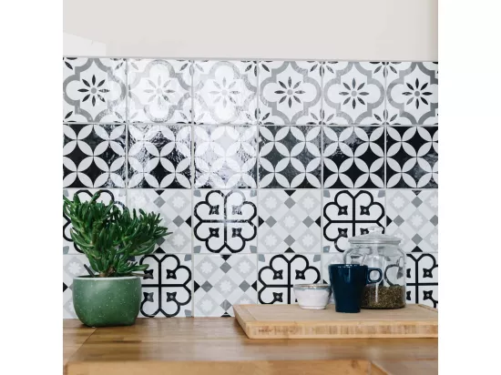 Stickers carrelage 15 x 15 cm - Triangles gris et blanc