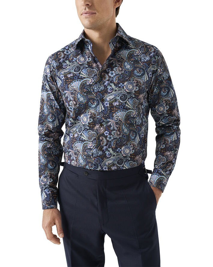 ETON Slim Fit Navy Blue Motif Signature Twill Shirt Blå