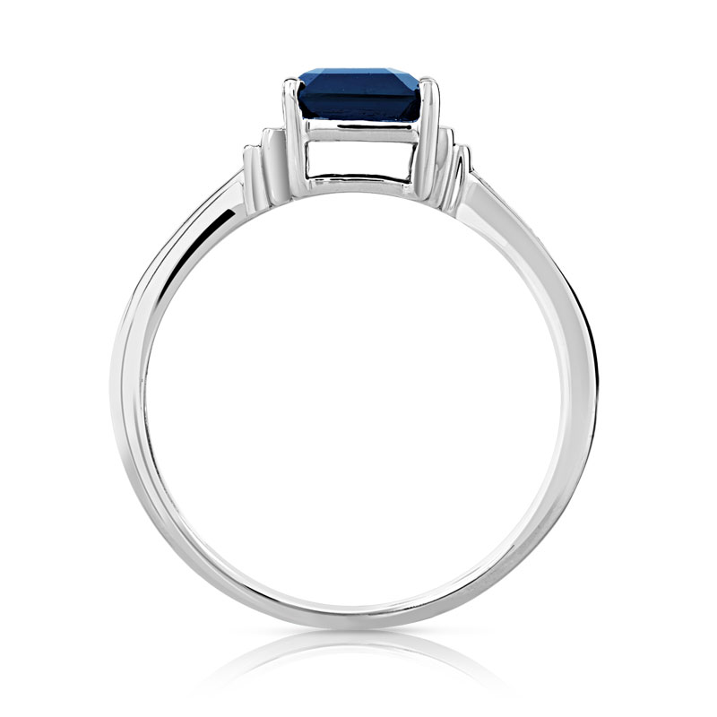 Bague or 750 blanc saphir rectangulaire et diamants