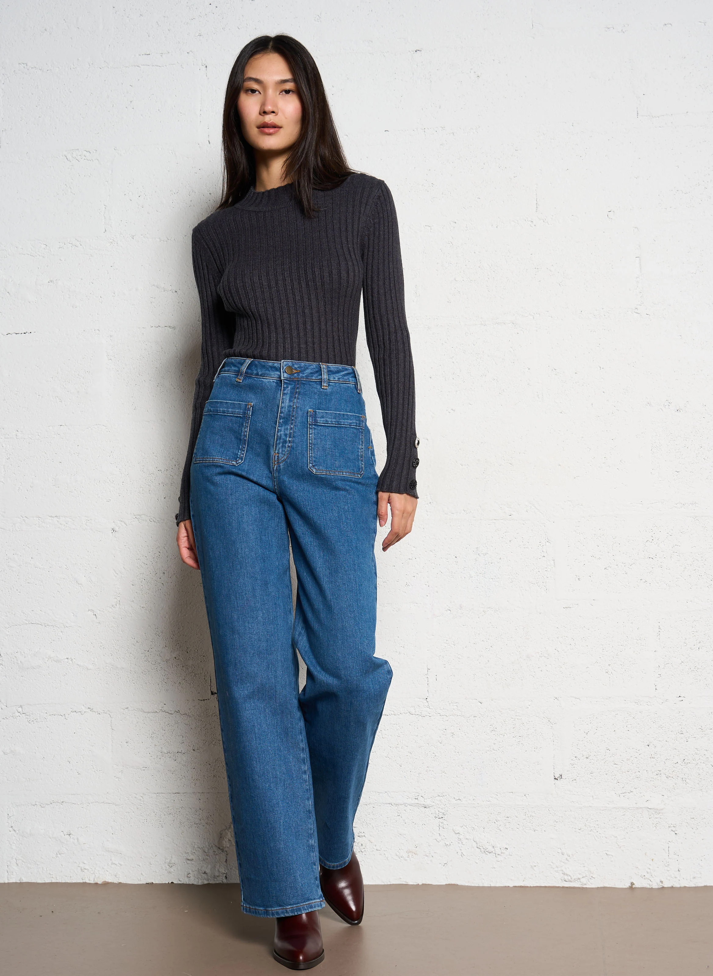 MCEZE - Pull col montant côtelé | Gris