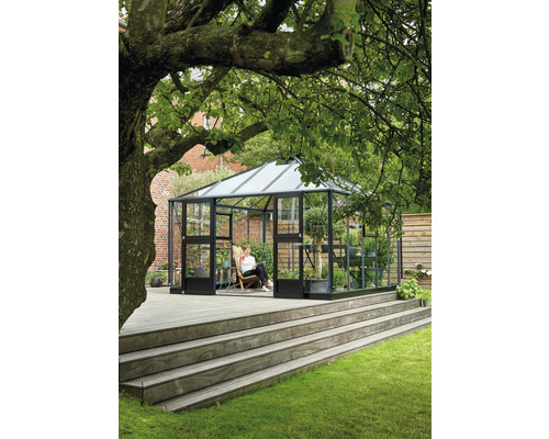 JULIANA Oasis kas, 3 mm veiligheidsglas, 368 x 368 cm, antraciet/zwart