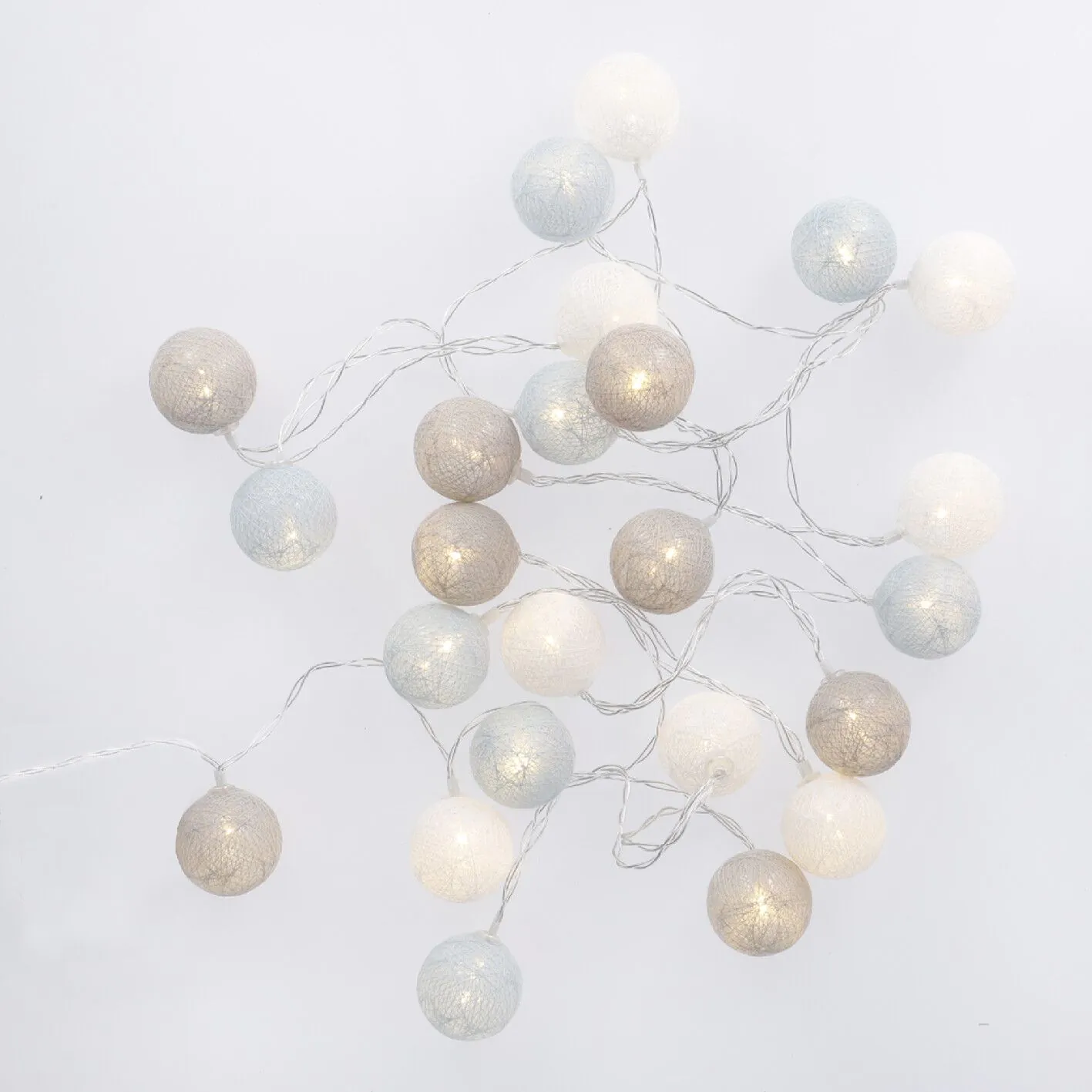 LED-Lichterkette Textilball, hellblau/weiß/hellgrau, 24er
