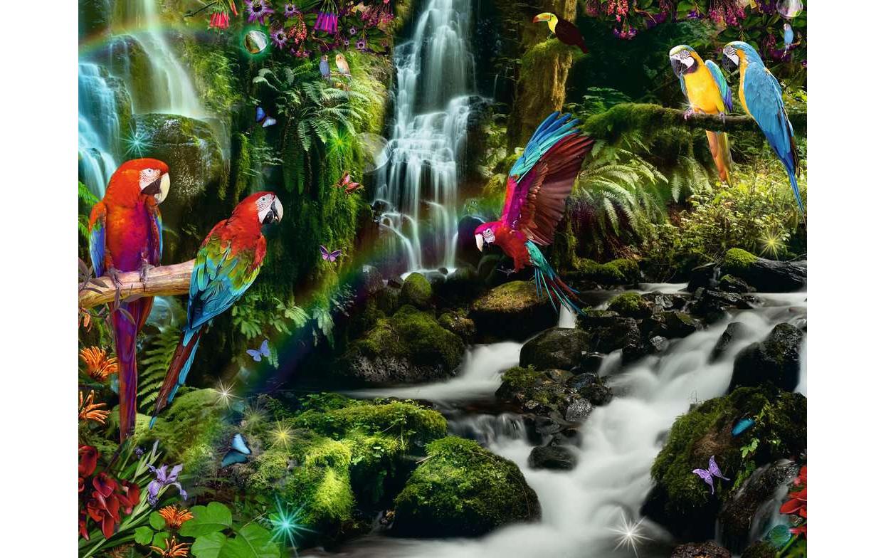 Puzzle Bunte Papageien im DschungelPremium-Puzzle mit Softclick-Technologie