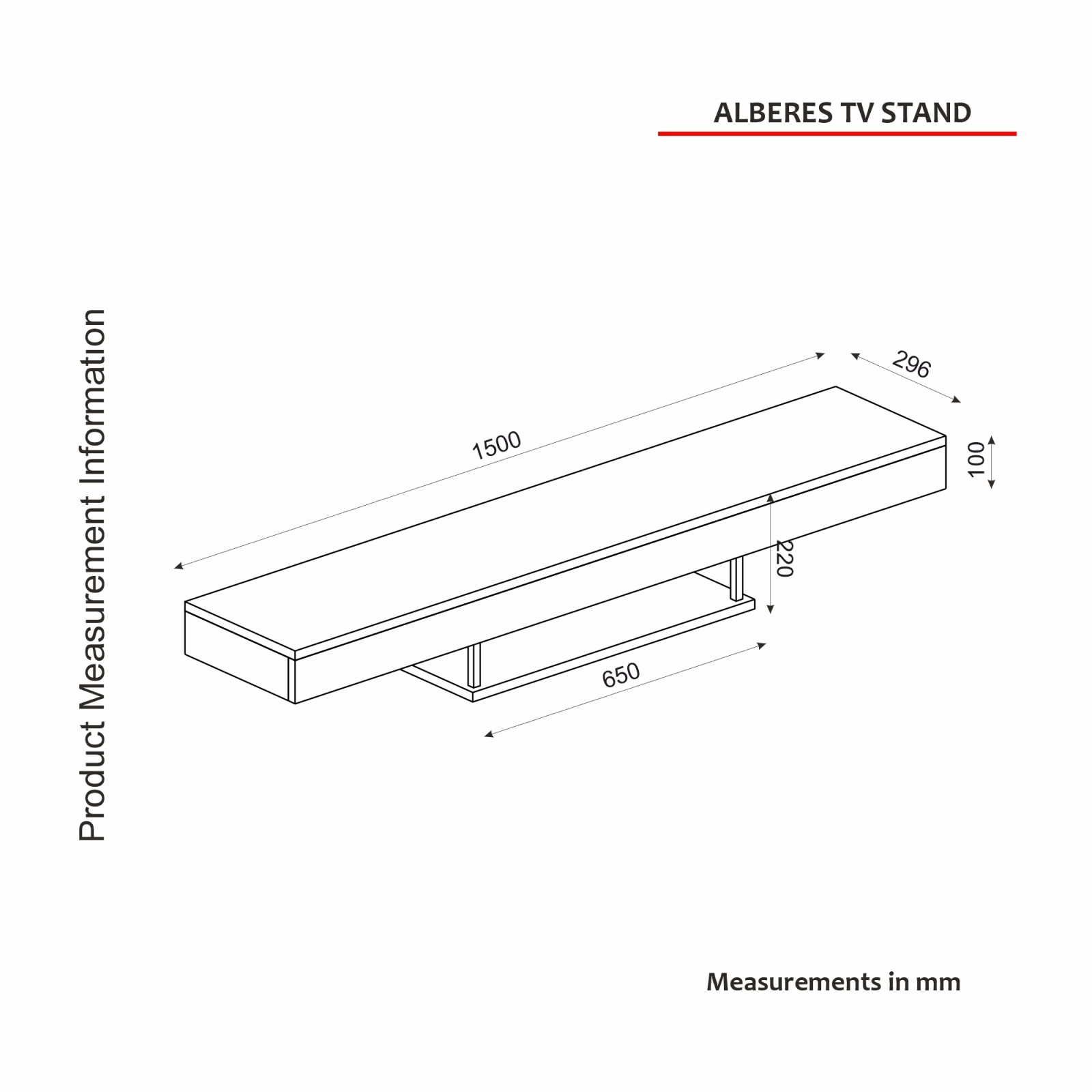 TV-Lowboard - weiß - hängend mit Ablage - 150 cm