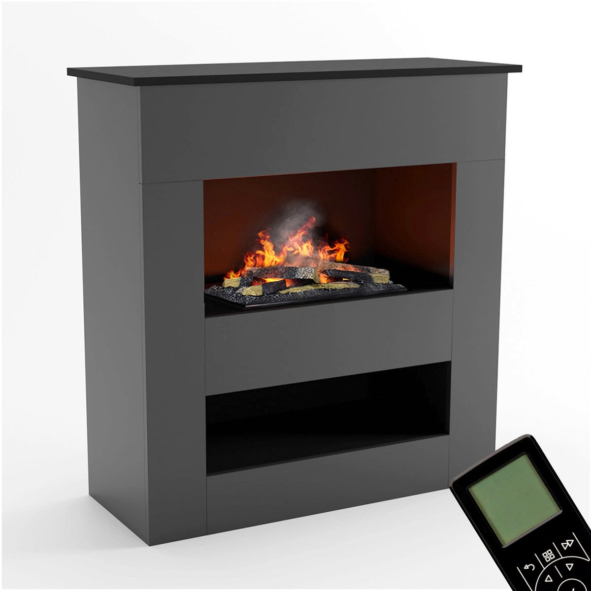 GLOW FIRE Elektrische haard 'Brecht' | Waterdamphaard met OMC 600 inclusief hout in grijs | HxBxD: 110x100x50 cm