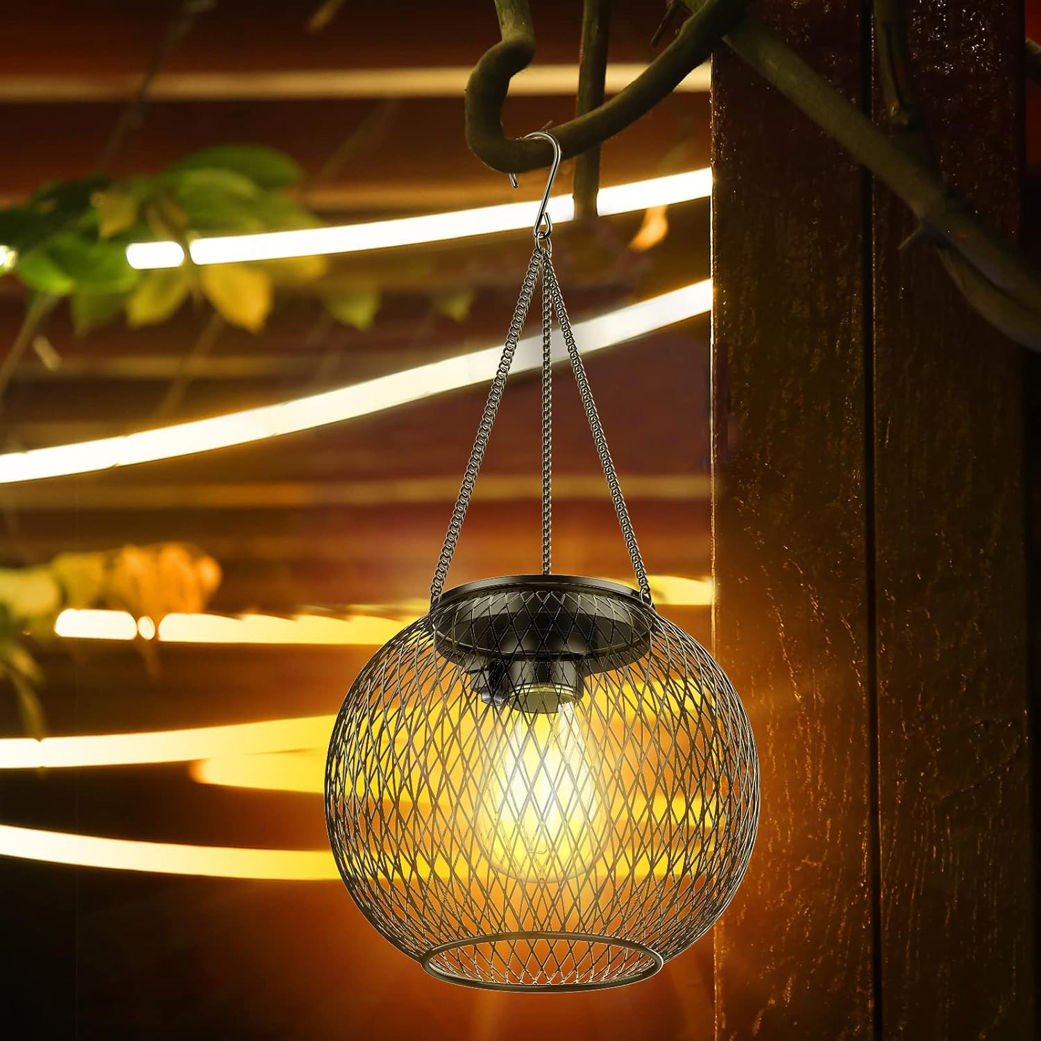 (2er Set) Ø12cm LED Solar Deko Lampe Outdoor Hänge Laterne Gartenleuchte IP65 - Warmweiss