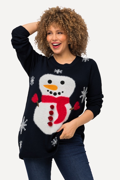 Weihnachtspullover, Schneemann, Rundhals, Langarm