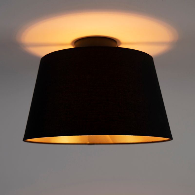Plafondlamp met katoenen kap zwart met goud 32 cm - Combi zwart