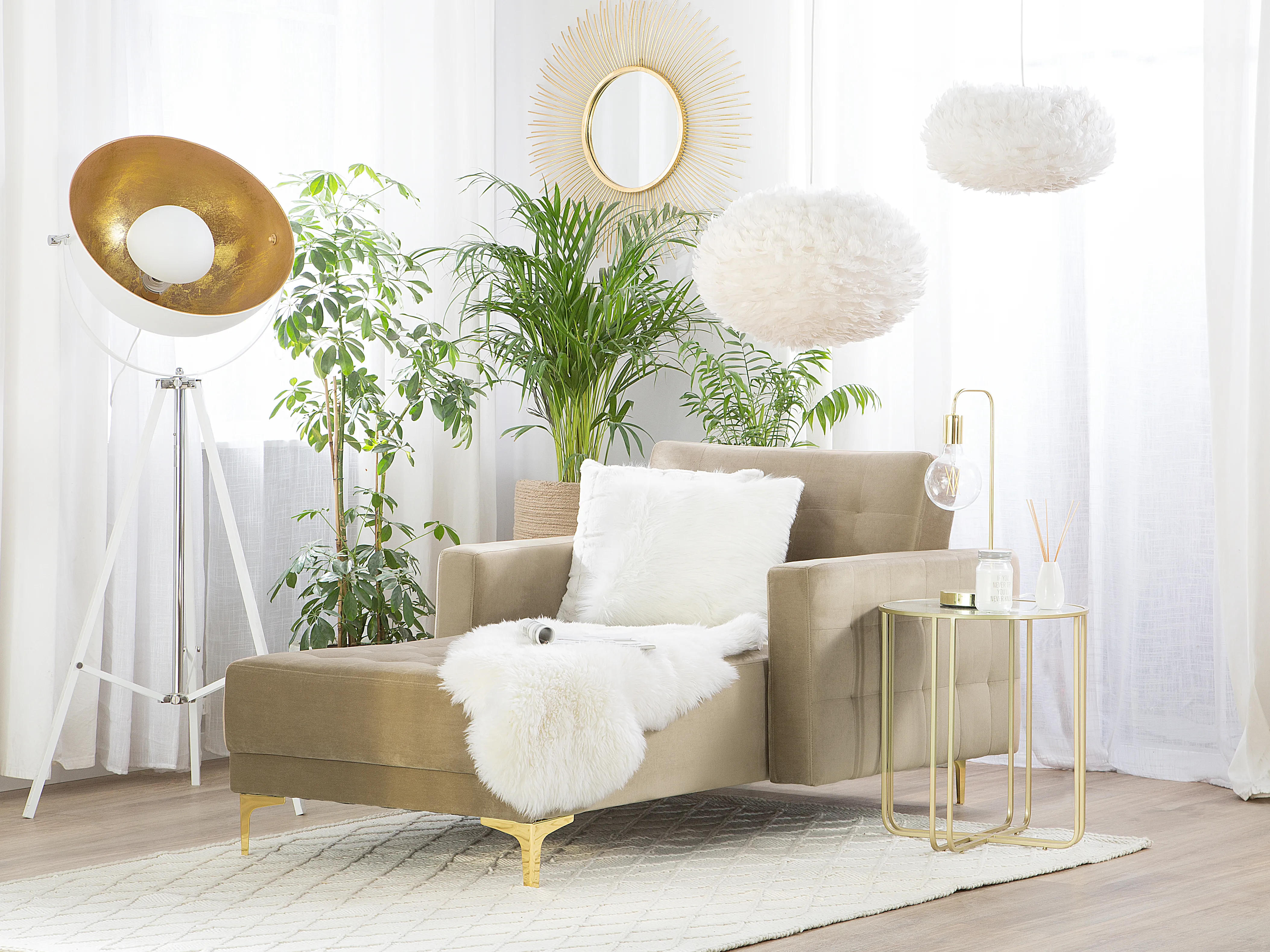 Chaise longue ABERDEEN Fluweel Zandbeige