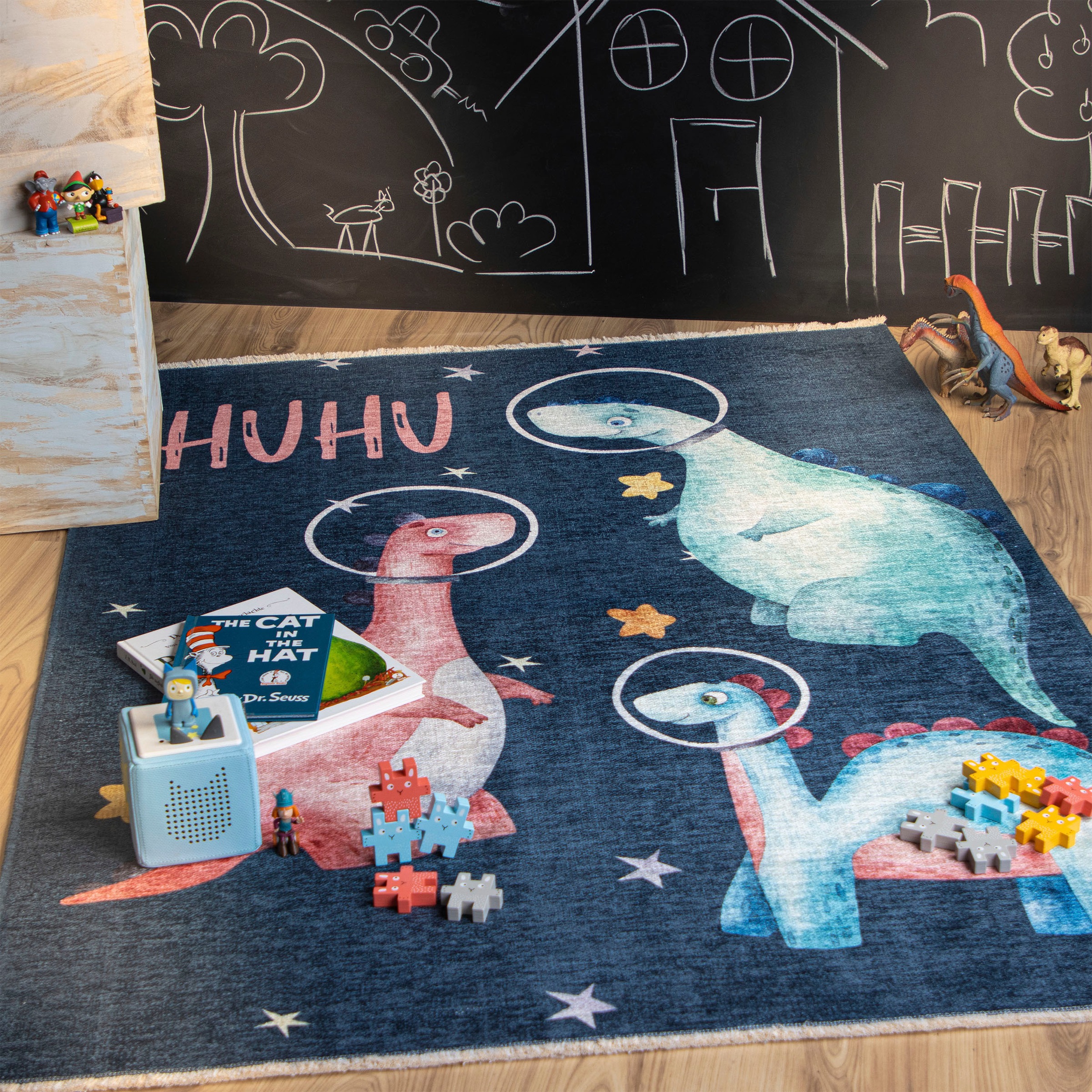 Obsession Kinderteppich »My Greta 617« rechteckig 6 mm Höhe Kurzflor, Motiv Dinosaurier, mit Fransen, Kinderzimmer